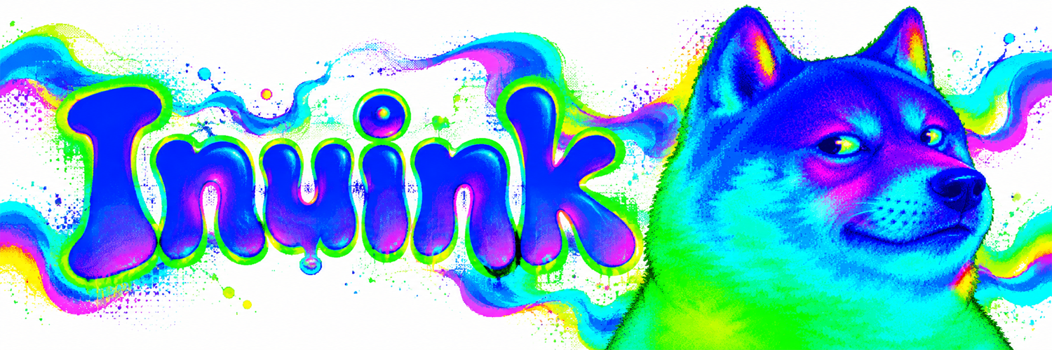 Inuink banner with neon ink lettering and the thermal Shiba